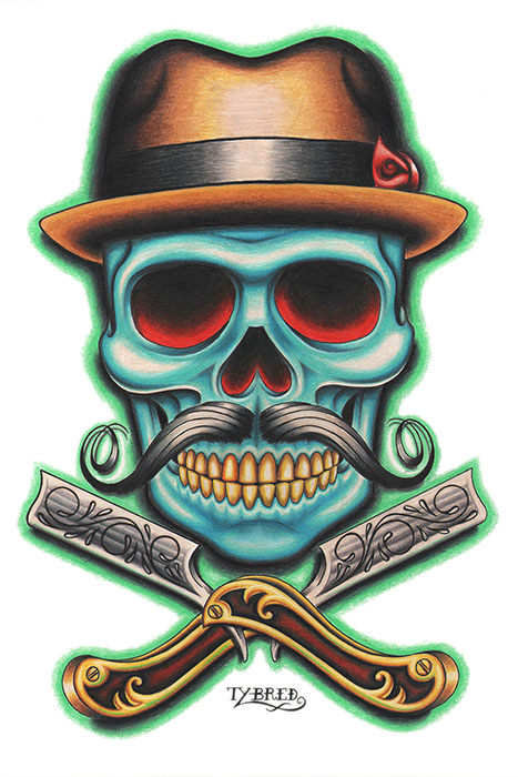 Barber Skull Art Print : Black Market Art Company, Tattoo Art ...