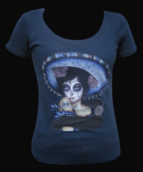 Womens Blue Sombrero Scoop Neck Tee