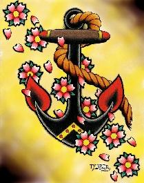 Anchor & Flowers - Canvas Giclee